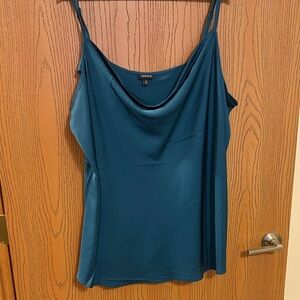 Silky teal blue cowl neck tank top
